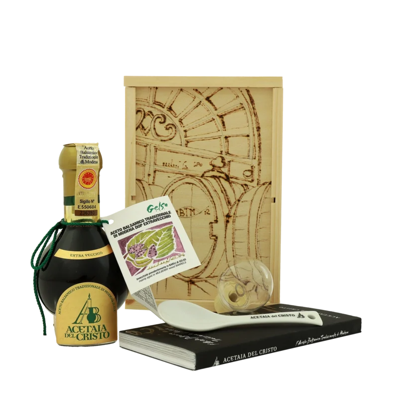 Confezione in legno Aceto Balsamico Tradizionale di Modena DOP Extra Vecchio invecchiato in Gelso